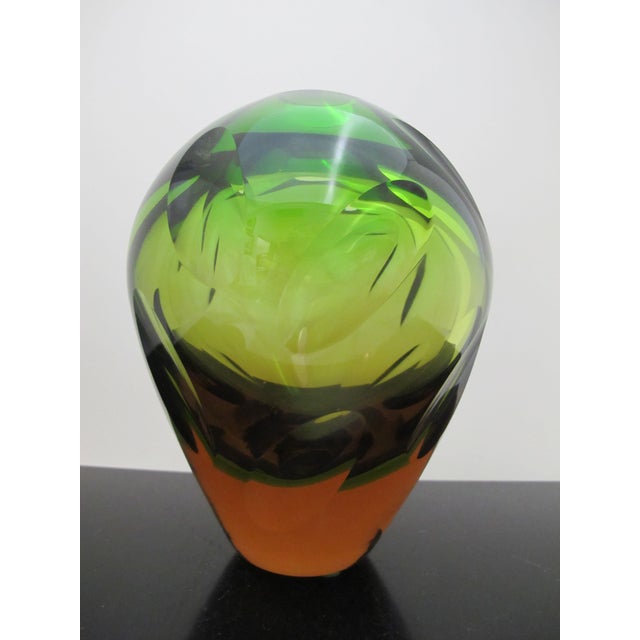 WMF Ikora Vintage Wmf Mid Century Modern Green With Amber Underlay Art Glass Vase For Sale - Image 4 of 7