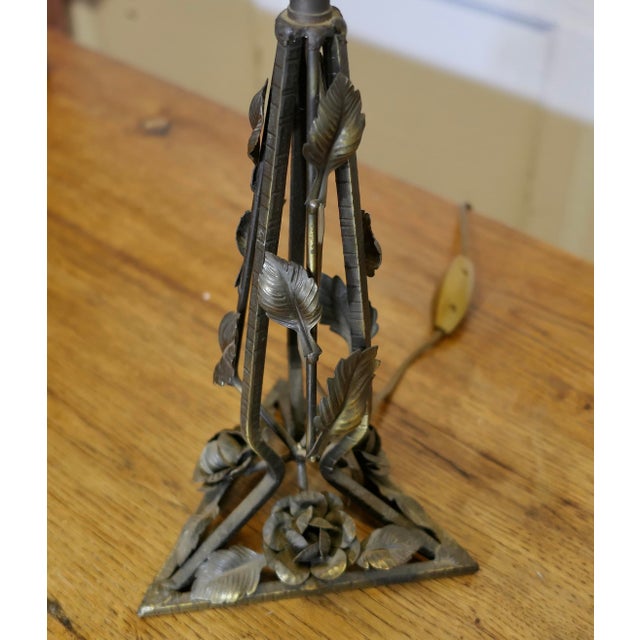 Metal French Iron and Toleware Lamp with Ruby and Gold Leaf Glass Shade, 1890s For Sale - Image 7 of 7