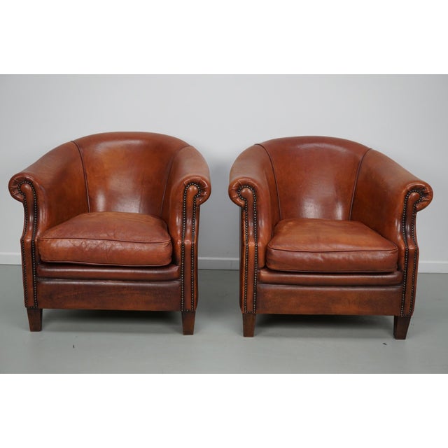 Vintage Dutch Cognac Leather Club Chair, 1970s, Set of 2 For Sale - Image 4 of 18