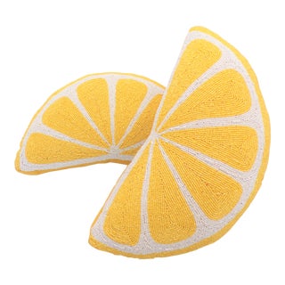 Vintage Lemon Citrus Beaded Pillows - a Pair For Sale