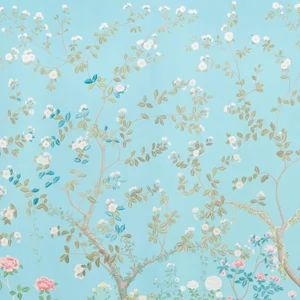Sample - Schumacher X Miles Redd Madame De Pompadour Wallpaper in Aqua