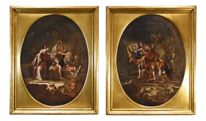 Neapolitan School Artist, Agar & the Angel and The Sacrifice of Isaac, 1700s, Oil on Canvas Paintings, Framed, Set of 2
