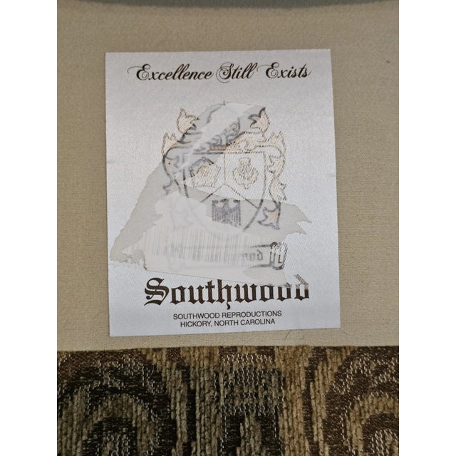 Late 20th Century Southwood Mahogany Rococo Sofa Damask Fabric Carved Frame Made North Carolina For Sale - Image 9 of 10