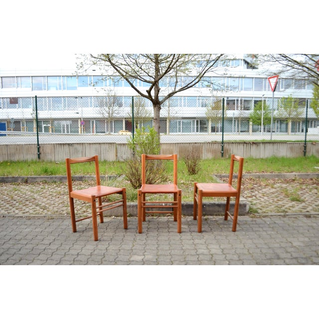 Mid- Century Cognac Dining Leather Chairs from Ibisco Sedie, 1970s, Set of 3 For Sale - Image 9 of 18