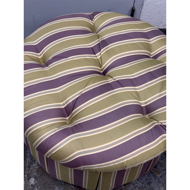 Textile Sherrill Furniture Round Tufted Skirted Ottoman + Casters For Sale - Image 7 of 12