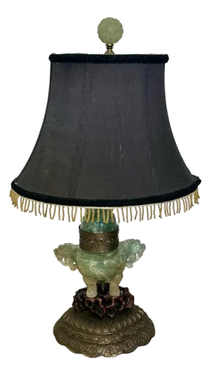 Chinese Carved Stone Foo Dog Lamp With Shade