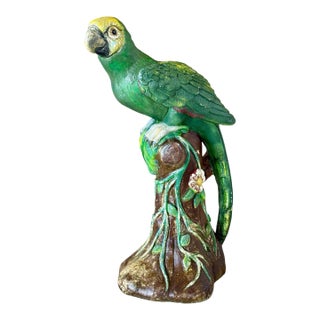 Monumental Vintage Cast Concrete Parrot Garden Statue Signed “Karlik?” For Sale