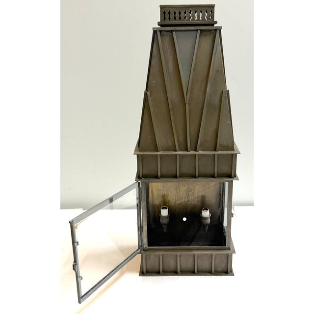 Pair Architectural Georgian Gothic Bronze Exterior/Interior Wall Sconces For Sale - Image 15 of 18