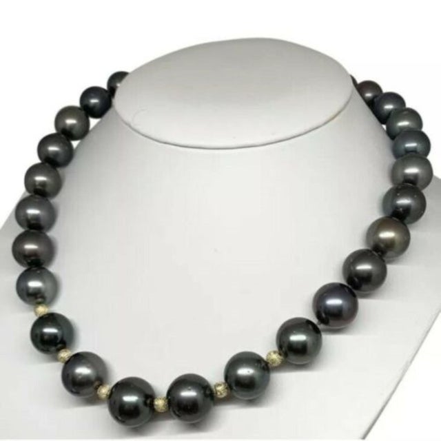 Metal Diamond Tahitian Pearl Necklace 14k Gold Certified For Sale - Image 7 of 9
