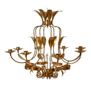 Vintage Gold Painted Eight Arm Iron Chandelier Frame For Sale