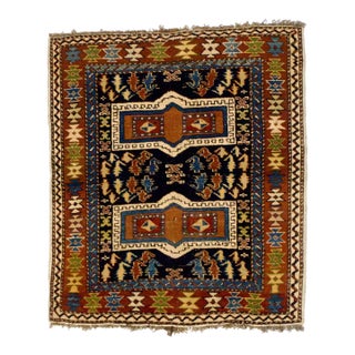 Antique Caucasian Kuba Rug 3’10" X 4’4" For Sale