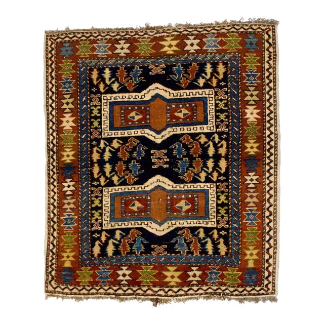 Antique Caucasian Kuba Rug 3’10" X 4’4" For Sale