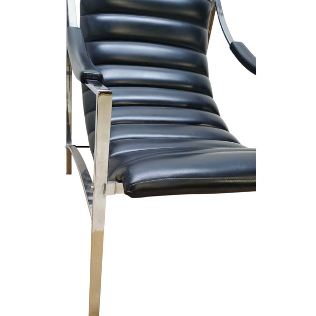 1970s Mid Century Italian Chrome Lounge Sling Chair Tuck Roll Living Room Arm Vintage For Sale In Philadelphia - Image 6 of 18