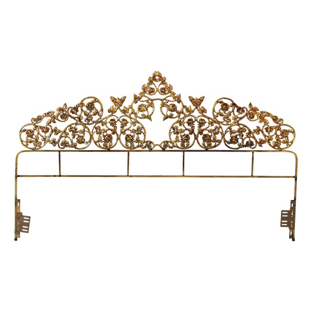 Rococo Style King Size Scrolling Brass Headboard For Sale
