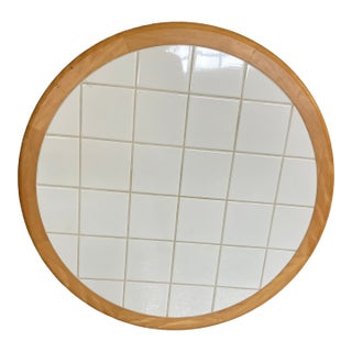 1980s Haslev Maple Surround 36” White Tile Insert Tabletop For Sale