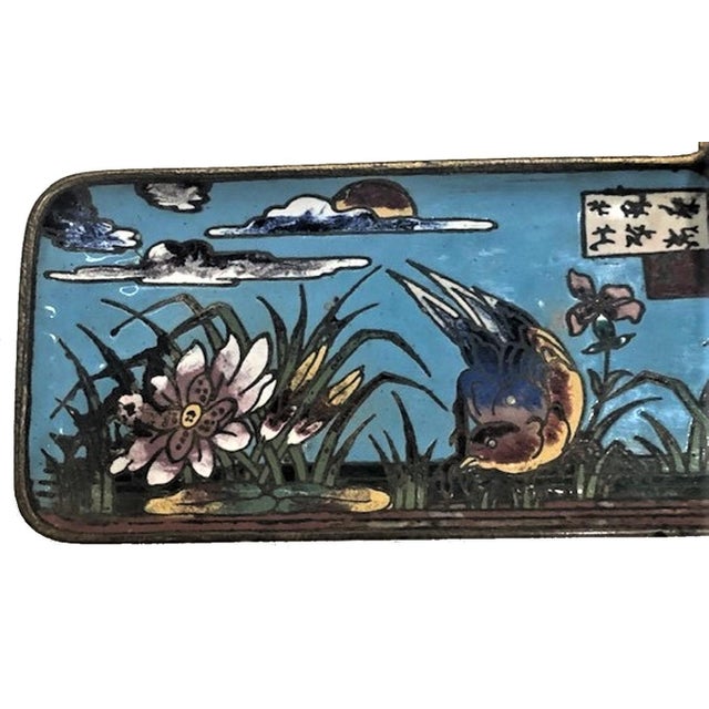 Chinese Art Deco Enameled Bronze Inkwell w/ Bird and Flower Motif, ca. 1920 For Sale In New York - Image 6 of 9