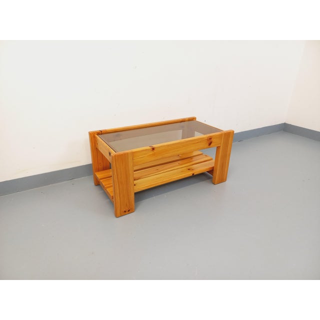 Vintage Coffee Table in Pine and Smoked Glass, 1970s For Sale - Image 4 of 18