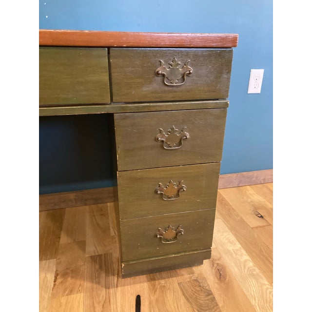 Bassett Furniture Mid-Century Bassett Green Stained Desk With 7 Drawers For Sale - Image 4 of 10