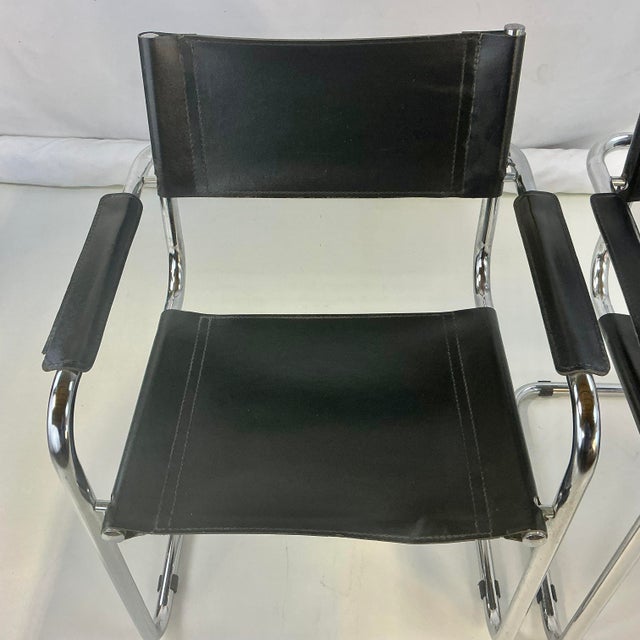 1980s 1980s Vintage Contemporary Modern Italian Cantilever Black Leather Side Chairs - A Pair. For Sale - Image 5 of 11