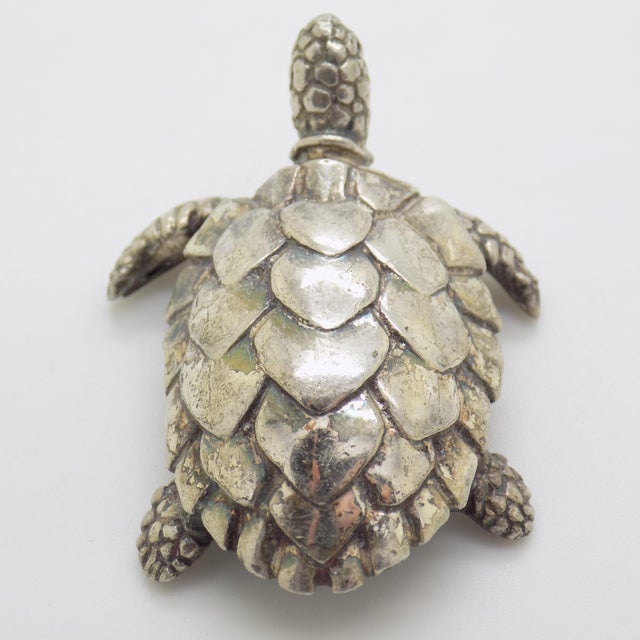 Vintage Italian Handmade Genuine Sterling Silver 925 Loggerhead Sea Turtle Figurine, 1980s For Sale - Image 4 of 13
