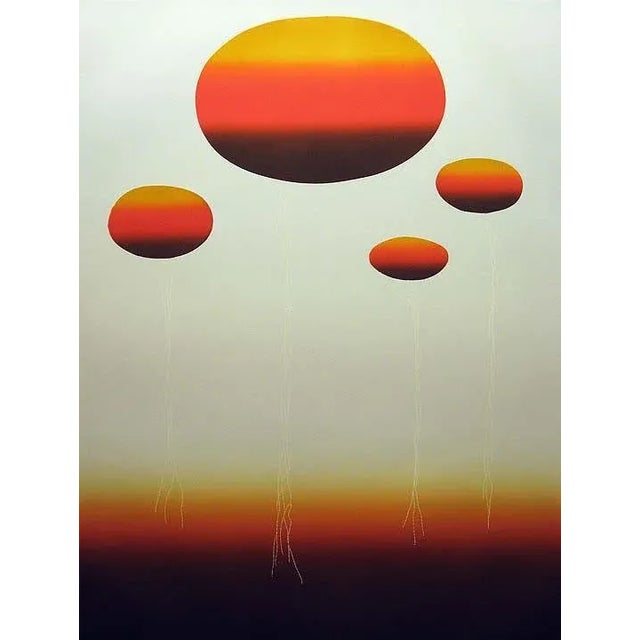1980s Margaret Hehman "Balloon Moons" Signed Numbered Vintage Etching Unframed For Sale