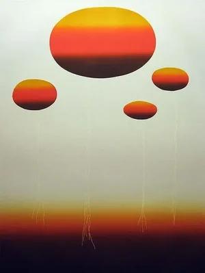1980s Margaret Hehman "Balloon Moons" Signed Numbered Vintage Etching Unframed