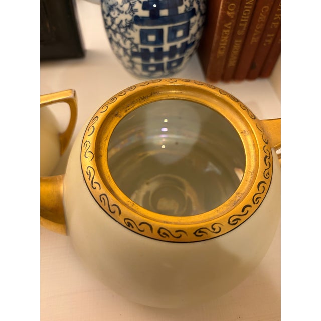 Antique Art Deco Porcelain Teapot & Creamer Set | Heavy Gold Gilt | Mother of Pearl Interior For Sale - Image 4 of 6