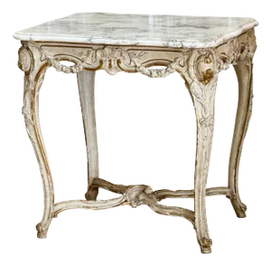 A Louis XV Carved, Parcel Gilt, and Paint Table - Signed Lebas