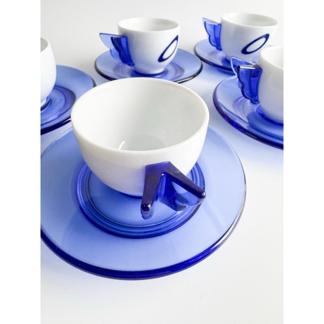 Guzzini Vintage Guzzini Espresso Cups and Saucers – Set of 6 – Blue & White – New in Box – Italian Modern Design For Sale - Image 4 of 12
