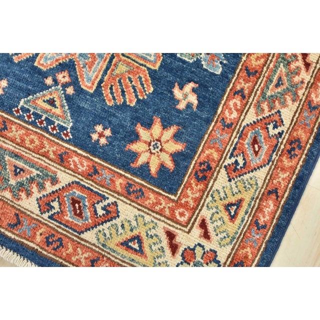 Kazak Runner 2’7” X 7’8” Blue Wool Tribal Hand-Knotted Oriental Rug For Sale - Image 4 of 14