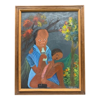 Rare Signed Vintage Haitian Vodou Folk Art Painting "Papa Loko" by Lafortune Félix For Sale
