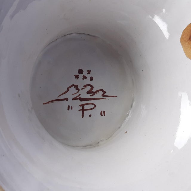 Large Vintage Historiated Polychrome Majolica Vase with Zoomorphic Handles from Albissola, 20th Century For Sale - Image 11 of 14