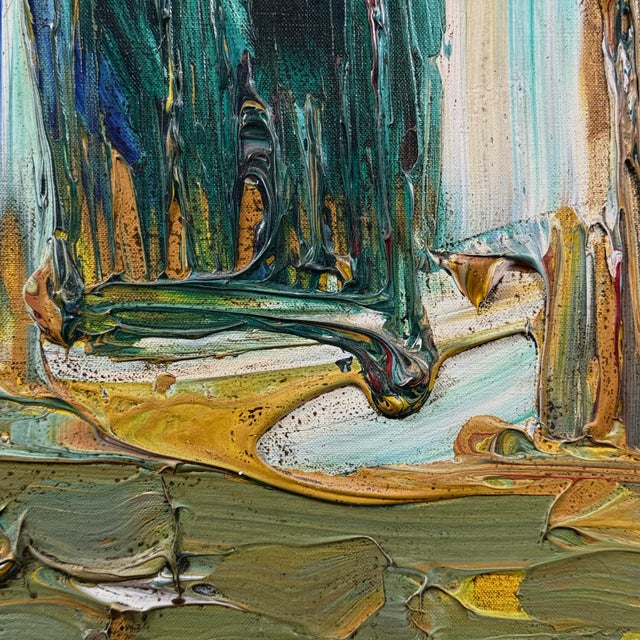 Textile Vintage Abstract Expressionist Architectural Painting, Acrylic on Canvas For Sale - Image 7 of 9