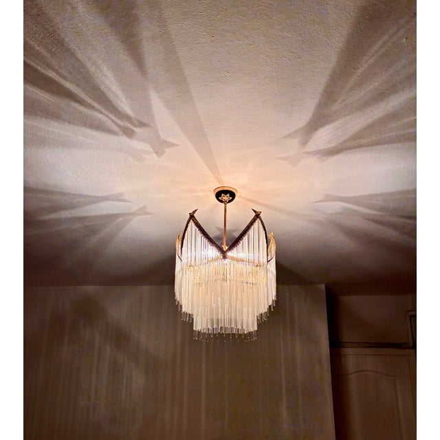 Vintage Tiered Glass Rod Chandelier – Dramatic Shadow Light For Sale - Image 4 of 17