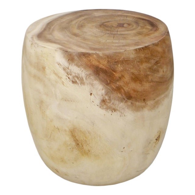 Raw Acacia Drum Side Table For Sale