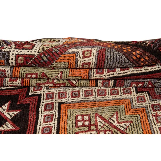 Vintage Turkish Sumakh Handmade Beige Geometric Wool Runner. For Sale - Image 10 of 13