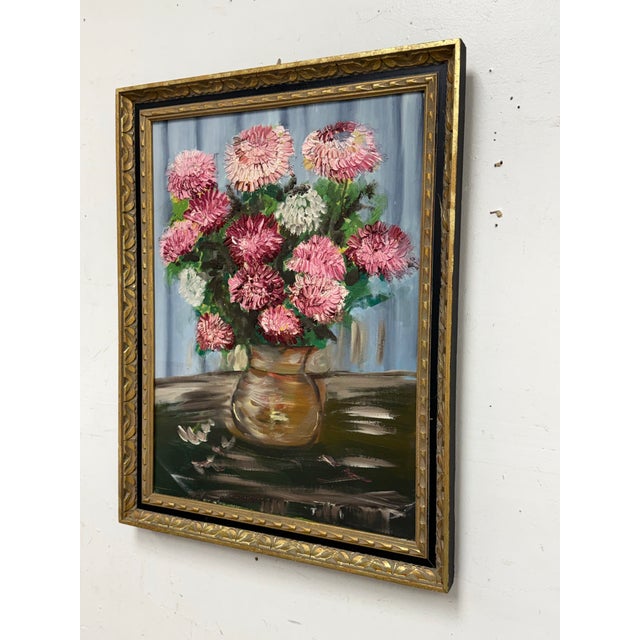 Design Plus Gallery presents a Vintage Floral Oil on Canvas by Unknown Artist. This vintage still life depicts a full...