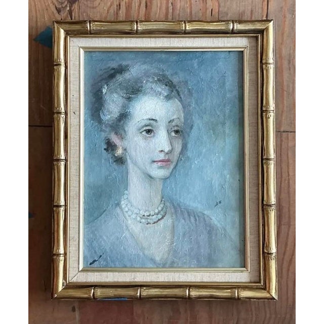 Vintage Original Portrait of Woman on Canvas For Sale - Image 9 of 12