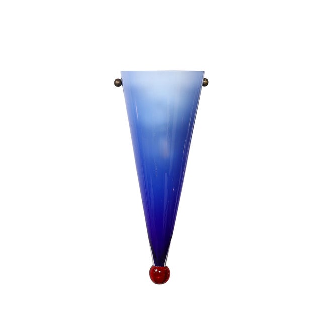 Cenedese Mid-Century Hand-Blown Periwinkle Murano Glass Conical Sconces Signed Cenedese For Sale - Image 4 of 16