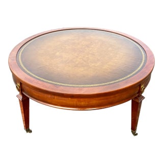 Vintage 1950’s Mersman Round Leather Top Regency Coffee Table For Sale