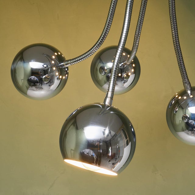 1970s Chrome-Plated Ceiling Light with 4 Flexible Arms by Goffredo Reggiani, Italy, 1970s For Sale - Image 5 of 8