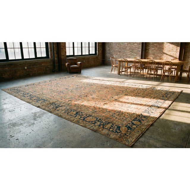 1920s Antique Sarouk Mohajeran Large Oversized Big Rug Wool Coral For Sale - Image 13 of 15
