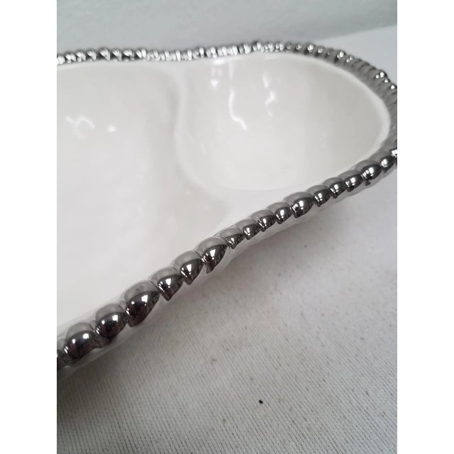 Contemporary All Porcelain White With Silver Beading Two Section Serving Piece For Sale - Image 3 of 8