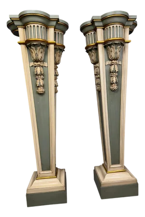 19th Century Green Neoclassical Painted and Parcel-Gilt Pedestals - A Pair