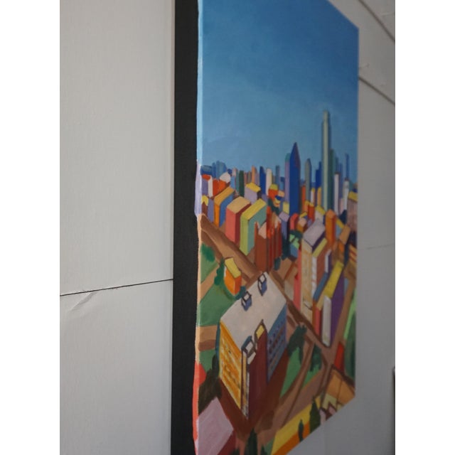 This is an oil painting on canvas of an oblique view of the city of Dallas seen from the lookout tower. The artist used...