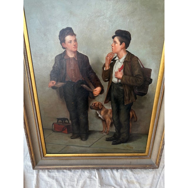 Large Oil on Canvas of Shoe Shine Boys Signed Edwards For Sale - Image 4 of 12