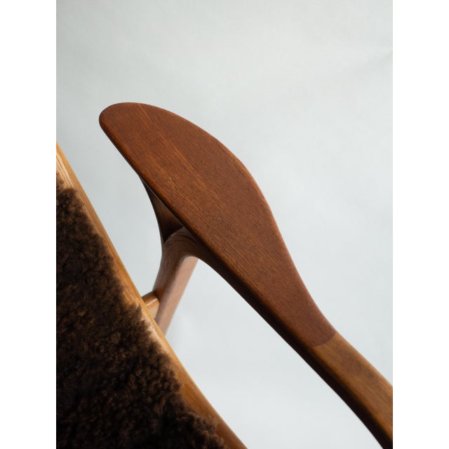 Mid 20th Century Vintage Yngve Ekström Lamino Lounge Chair for Swedese, Brown Sheepskin For Sale - Image 5 of 11