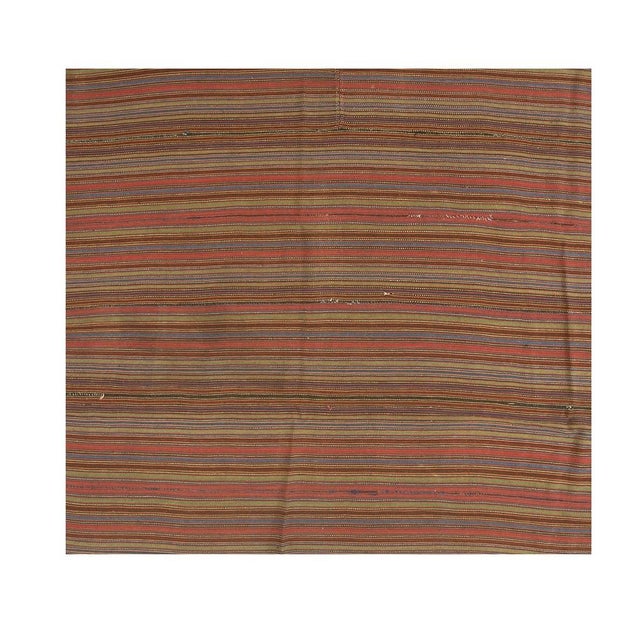 1950s Brown Multi Field Vintage Modern Stripe Geometric Turkish Kilim Small Rug For Sale - Image 4 of 4