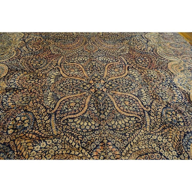 1930s Classic Blue Navy Antique Flowers Kirman Formal Knotted Wool Carpet Rug For Sale - Image 4 of 5