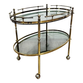 Vintage French Brass Serving Bar Cart, 1960s For Sale